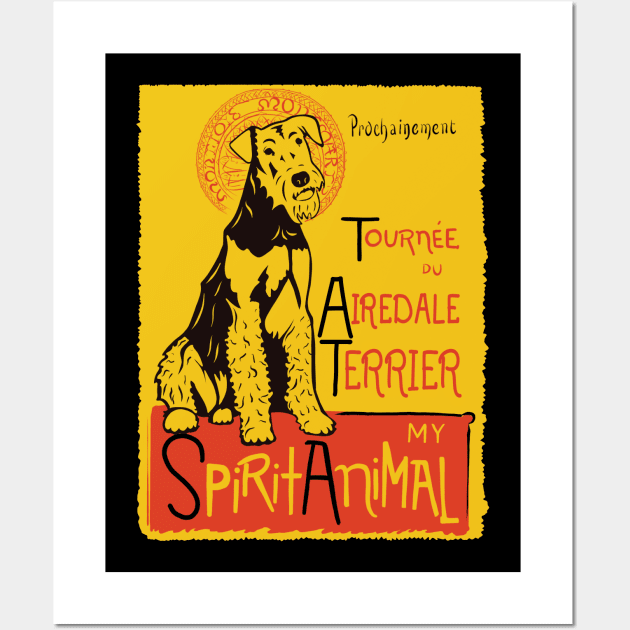 Funny Airedale Terrier Cute Dog Chat Noir Mashup Art Wall Art by Get Hopped Apparel